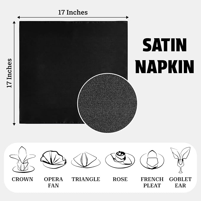 MDS® Pack of 200 Satin Napkins 12 x 12 Inch, Soft Silky Reusable Cloth Dinner Table Napkins for Wedding Décor, Reception, Birthday, Parties, Banquets, Catering, Restaurants & Hotel - Black - Image 4