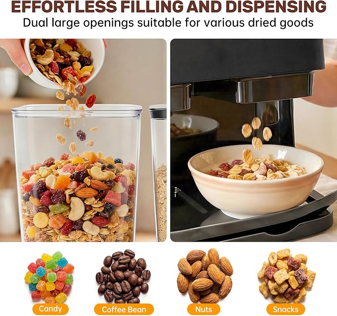 Cereal Dispenser Countertop 2 Pack, Double 3L Airtight | Cereal Storage Container for Kitchen Pantry, Large Capacity Clear Dry Food Organizer For Cereal, Nuts, Coffee Beans, Pet Food - Image 7