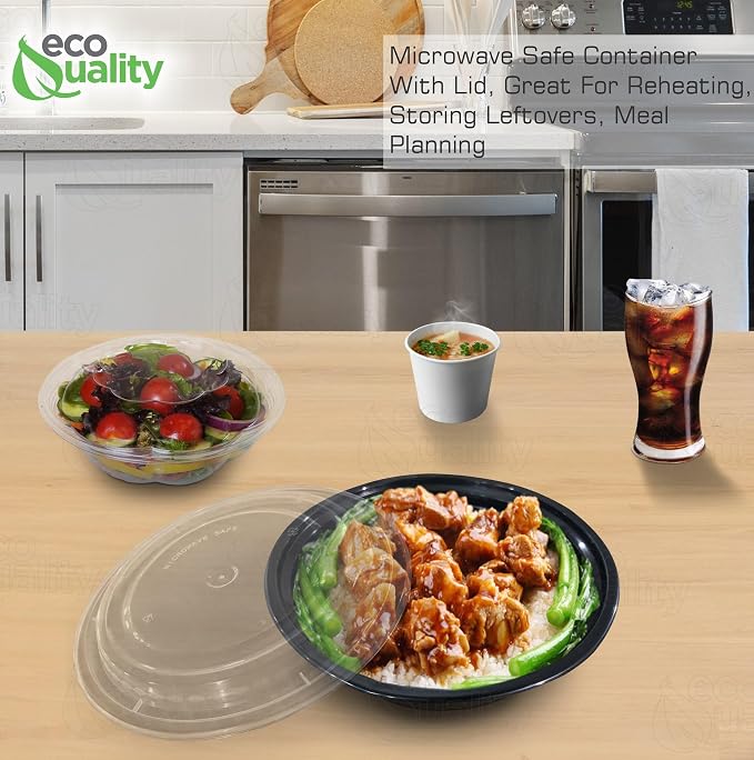 16 oz - 150 Count - Round Microwaveable Plastic Meal Prep Containers with Lids - Food Storage Container - Certified BPA-Free, Stackable, Reusable Microwave, Dishwasher, Freezer Safe,Disposable (Black) - Image 7