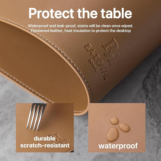 Baroyal Faux Leather Placemats Set of 12 Vinyl Washable Wipeable Table Mats for Kitchen Dining Table Heat Resistant Waterproof Indoor/Outdoor Placemats Non-Slip Easy Clean Place Mats (British Khaki) - Image 6