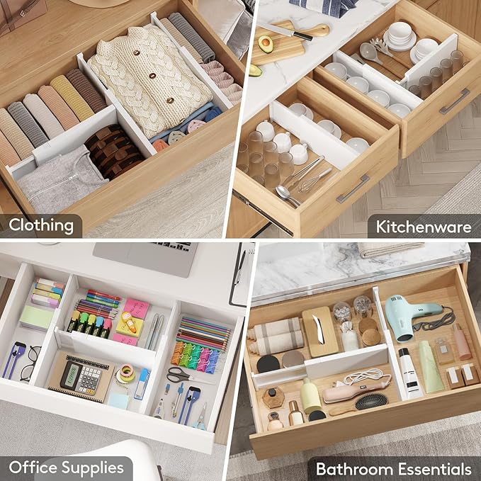 Lifewit 6" Tall Upgrade Drawer Dividers, Adjustable Deep Drawer Organizer | 13.5"-22" Expandable White Drawer Separator for Clothes, Dresser/Kitchen/Closet/Bedroom/Office Organization & Storage, 8 Pack - Image 8