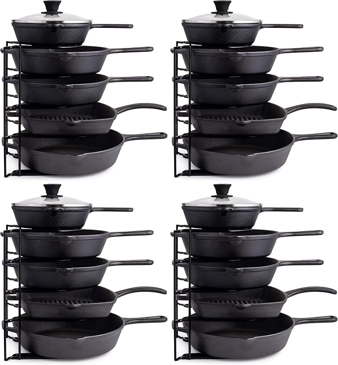Cuisinel Heavy Duty Pots and Pans Organizer Rack -12.2"-Inch Tall-5 Tier Rack-Holds 60 LB-Cast Iron Skillets, Griddles, Shallow Cookware-Space Saving Kitchen Storage-No Assembly Required (Pack of 4) by Cuisinel