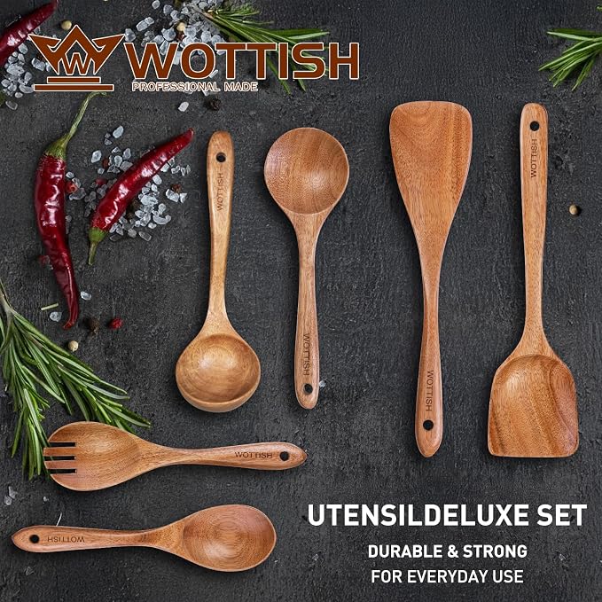 Wooden Spoons - Wooden Spoons for Cooking,Natural Wooden Kitchen Utensils Set Non Toxic,6-Piece Wooden Cooking Utensils(A06) - Image 2