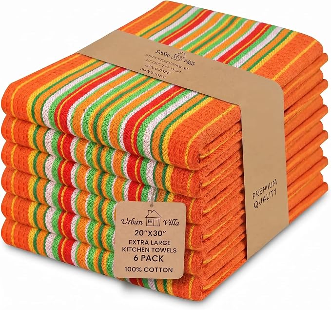 Urban Villa Kitchen Towels Cotton Dish Towels 20”x30” (Set of 6) Orange by CottonTrends