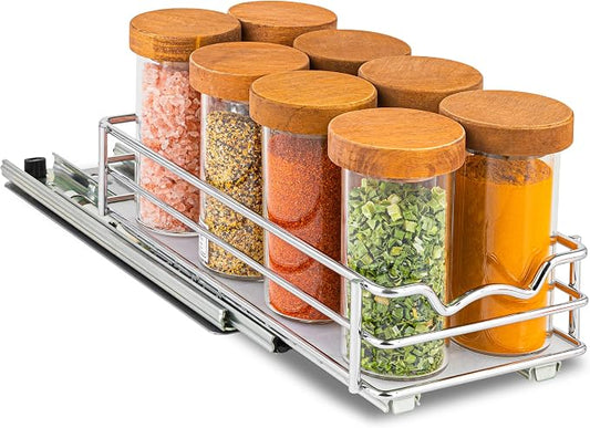 Pull Out Cabinet Organizer for Spices, Cans 4-1/2"W x 10-1/2"D x 2-3/4”H | Heavy Duty with Lifetime Limited Warranty, Pull Out Spice Rack, Cabinet Pull Out Shelf for Cans, Dishes, Etc, Easy to Reach by HOLDN%E2%80%99STORAGE