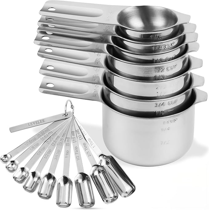 Measuring Cups and Spoons Set 17, 18/8 Stainless Steel Measuring Cup and Spoons Set for Dry & Liquid, Metric & US Metal Measuring Tools &Leveler &Equivalents for Baking & Kitchen by Nstezrne