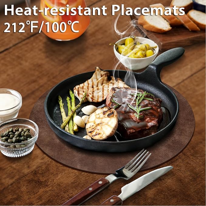 ADRIMER Placemats, Heat Resistant Round Placemats Set of 12 Washable, Waterproof Table Mats, Wipeable Faux Leather Place Mats for Kitchen, Dining Room, Brown - Image 2
