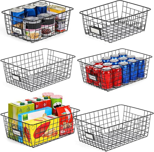 6 Pack Wire Baskets for Pantry Organization and Storage, Kitchen Organizer, 2 XXLarge & 2 XLarge & 2 Large by VITEVER
