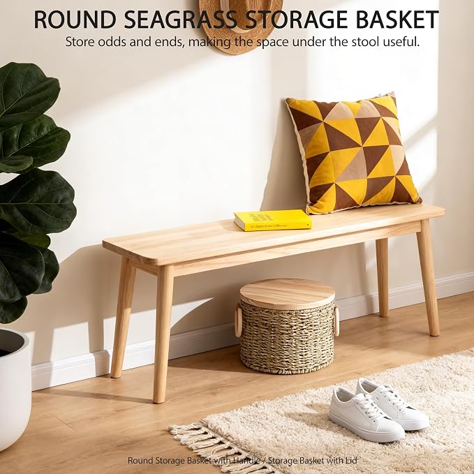 Woven Seagrass Storage Basket Set of 2 with Lids | Stackable Rectangular Baskets,Decorative Natural Storage for Organization, Home, Closet, Desktop & Shelves - Image 5