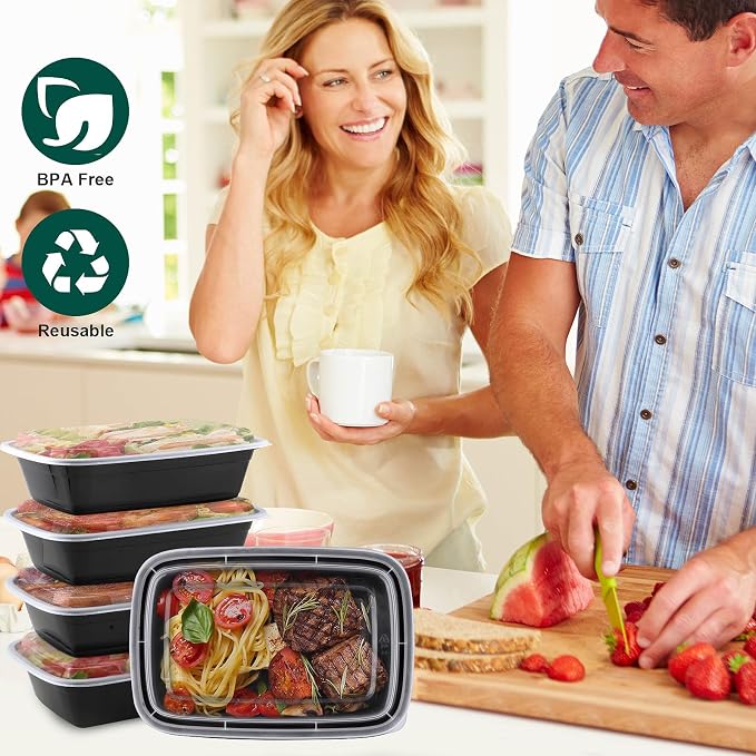 Meal Prep Containers 38 Oz, Plastic Food Prep Containers with Lids,50-Pack | BPA-Free, Stackable, Microwave, Dishwasher Safe Disposable To Go Container for Meal Plan - Image 3