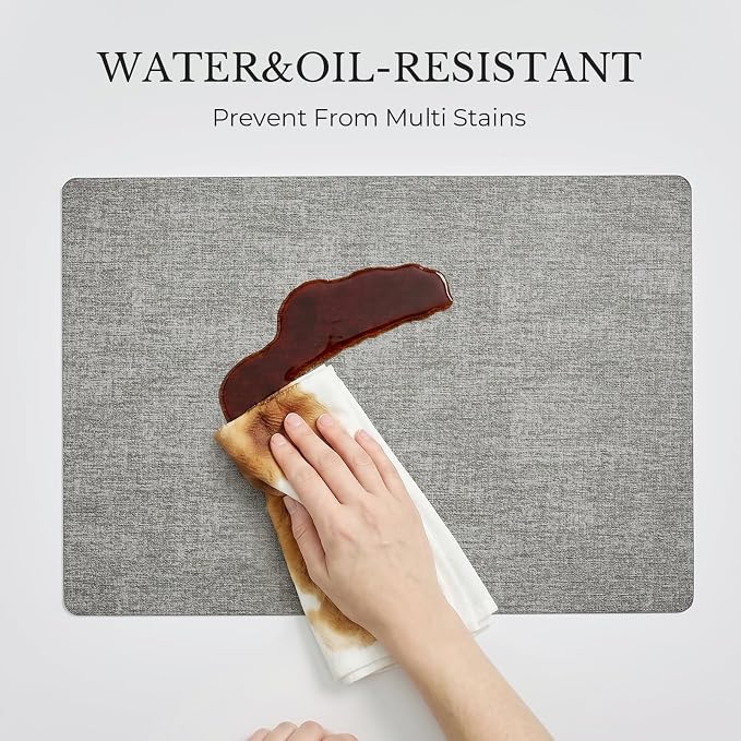 Romanstile Vinyl Placemats Set of 6, Reversible Faux Leather Heat Resistant Wipeable Table Mats, Waterproof Washable Non-Slip Table Placemats for Dining/Kitchen/Outdoor (Grey Light Grey, 12" x 17") - Image 8