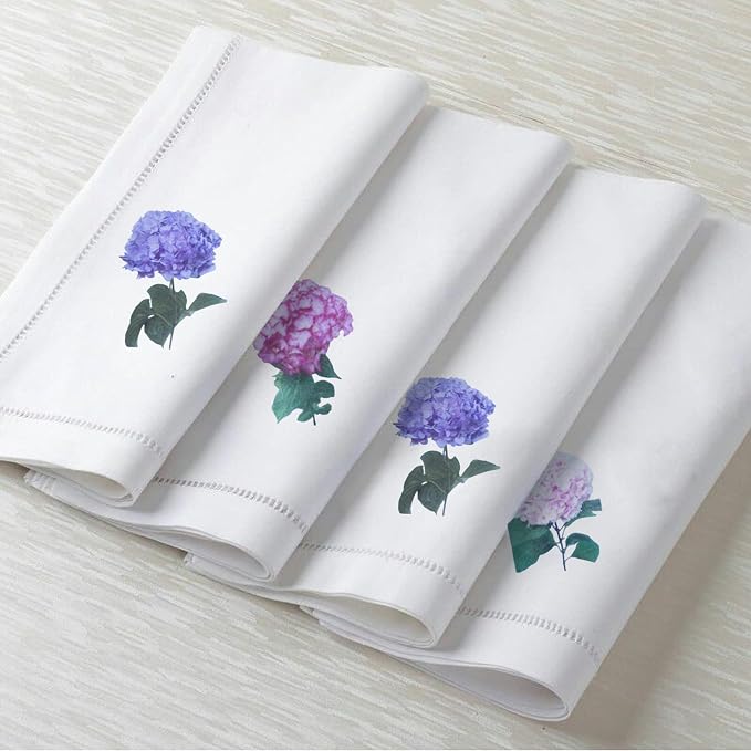 Cloth Tea Napkins Set of 4, Floral Print Cloth Napkins, Minimal Reusable Cotton Table Napkins for Dinner, Weddings, Parties, Coffee and Cocktail Settings, 20x20 Inches (Hydrangea) - Image 4