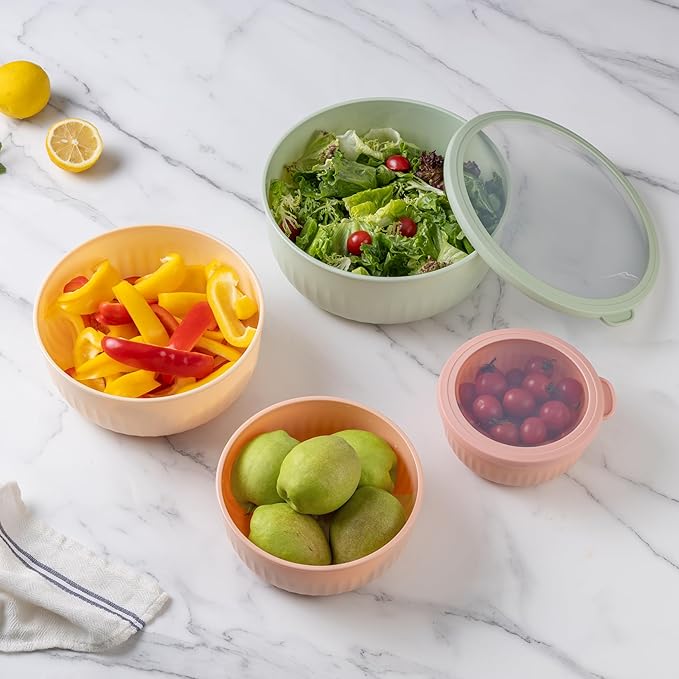 COOK WITH COLOR Prep Bowls with Lids- Wide and Deep Nesting Plastic Small Mixing Bowl Set with Lids, 12 Piece Set - Wide Bowls, Mint/Pink - Image 4