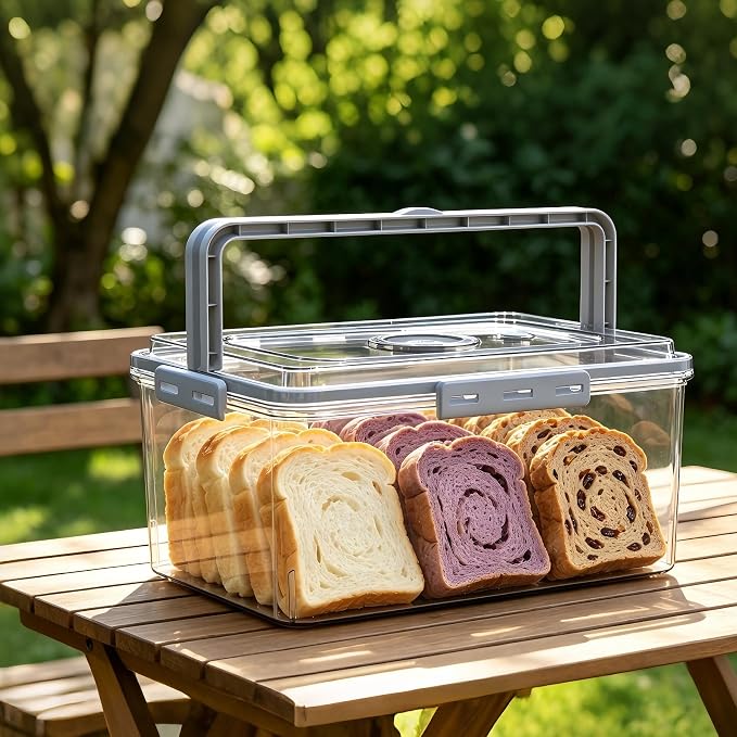 Bread Box With Digital Hygrometer, Portable Bread Boxes with Lid and Handle,New Upgrade Time Recording Bread Storage Container for Homemade Breads,Toast, Bagel, Donut and Cookies,Gifts for Mom Dad - Image 8