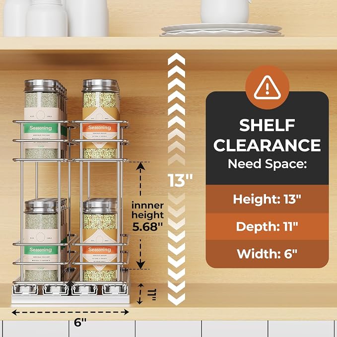 Mystozer Pull Out Spice Rack Organizer for Cabinet, Slide Out Spice Racks, Easy to Install Spice Cabinet Organizers, 5.28" Wx10.43 Dx8.26 H, 2 Drawers 2 Tiers(Silver) - Image 2
