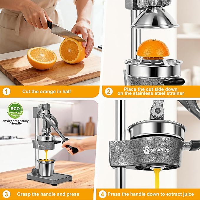 Cast Iron Manual Citrus Juicer Press, Heavy Duty Fruit Squeezer | Long-lever citrus press for oranges, grapefruit, and pomegranates with removable stainless steel parts - Image 8