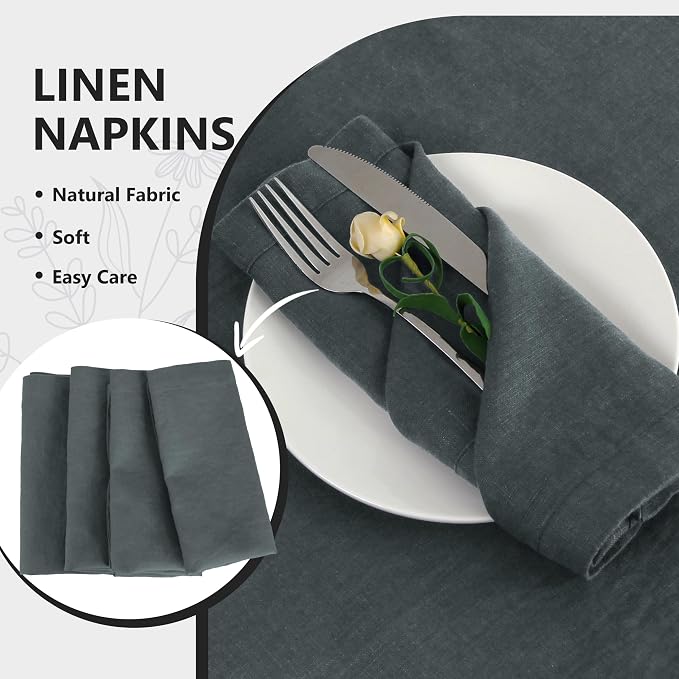 100% Linen Dinner Napkins 15x15 Inch,Soft and Breathable French Flax Cloth Napkins,Stone Washed Set of 4(Grey) - Image 5