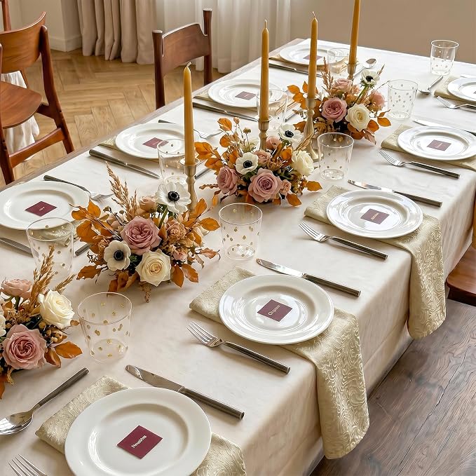 Beige Cloth Napkins Set of 6, 18 x 18 Inch Dinner Napkins | Reusable Washable Cotton Polyester Soft Luxury Elegant Fancy Jacquard Fabric Table Napkins - Image 5