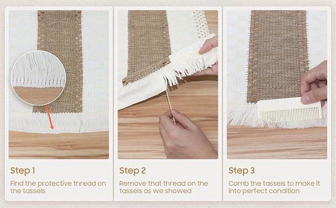 Placemats Set of 6 w/Charger Plates Table Mats Table Runner & Napkin Rings | All in One Placemats,Boho Farmhouse Style Heat-Resistant Non-Slip Protective Round Woven Placemats for Dining Table Décor - Image 8