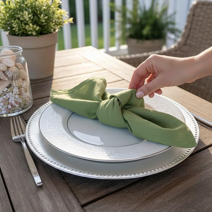 Linen Napkins –100% French Flax – Stonewashed Pure Linen Cloth Napkins - Size 18 Inch x 18 Inch – Set of 4 (Pepper Green) - Image 7