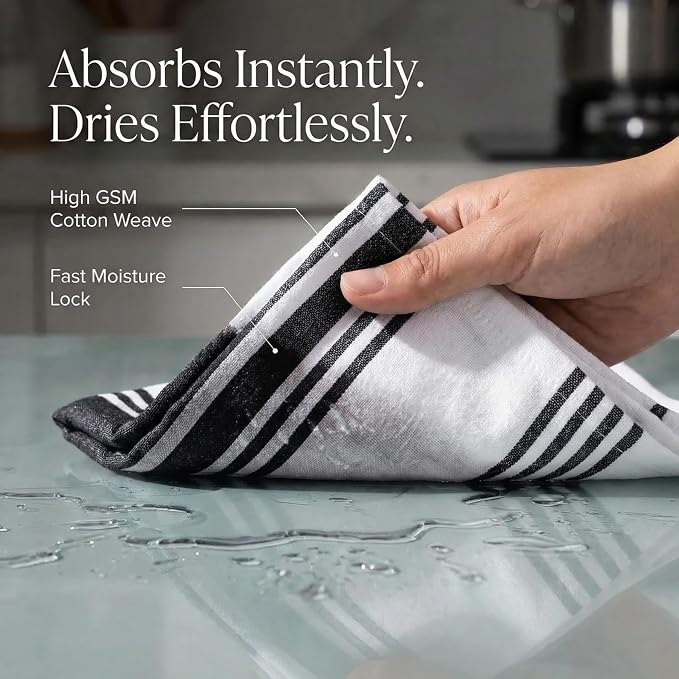 Urban Villa Kitchen Towels Cotton Dish Towels 20”x30” (Set of 6) Black - Image 2
