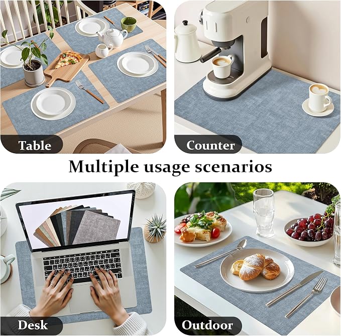 FROMHEART Faux Leather PU Placemats Set of 12 (Light Blue,11.8" x 17") | Waterproof,Heat/Oil Stain-Resistant Table Mat–Reversible,Non-Slip,Easy to Clean Place Mats for Kitchen,Dining,Indoor/Outdoor - Image 6