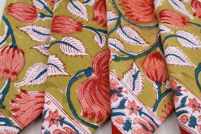 18x18 Inches Cotton Napkins Set of 4, Yellow Red, Washable Hand Block Printed Reusable Cloth Napkins for Dinning, Party, Wedding, Home Decor Fall - Image 8