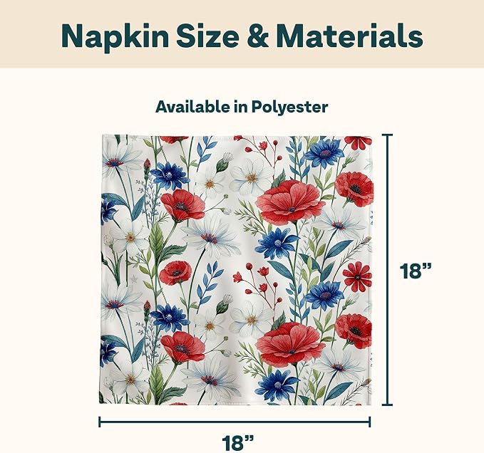 Fourth of July Cloth Napkins | Red White and Blue | Spring Floral Napkins | Patriotic Table Decorations | Absorbent, Washable, Reusable, Stain & Wrinkle Resistant | Made in America - 6pack - Image 4