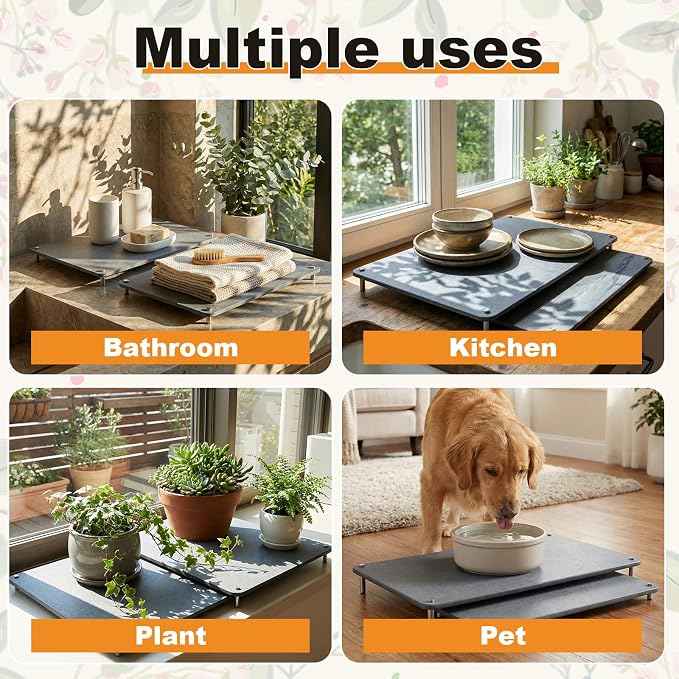 2 Tiers 20"x16" & 16"x12" Extra Large Nesting Stone Dish Drying Mats for Kitchen Counter Absorbent Quick Dry Diatomaceous Earth Mat with Non-slip Feet for Pot Dishes Tableware (Dark Gray) - Image 6