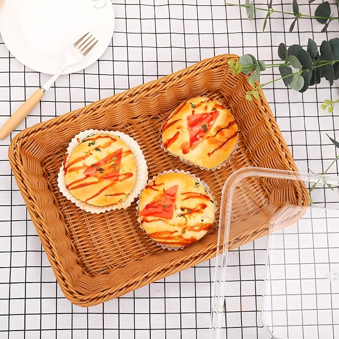 Rattan Bread Baskets, 3 Pack, rectangular Woven Baskets with Acrylic Lids, 13.8 x 9.8 inches, Stainless Steel Tongs, Lace Doilies, for Bread, Fruit, Food Display - Image 6