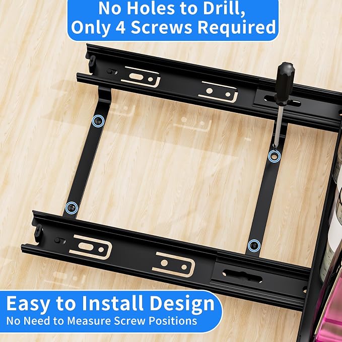 BOIVSHI 1 Tier Pull Out Spice Rack for Cabinet, 12.6" Wx10.5 Dx2.8 H | Metal Heavy Duty Spice Rack Easy to Assembly, Spice Organizer to Save Cabinet Space, Metal Noise-Free Sliding Seasoning Rack - Image 4