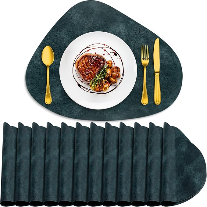 ADRIMER Placemats, Heat Resistant Round Placemats Set of 12 Washable 13 x 17 Inch, Waterproof Table Mats Wipeable for Kitchen, Dining Room Table Christmas Decor, Dark Blue by Adrimersdreamistobeanindispensablecompanioninyourlife