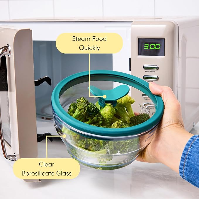 Anyday 2-Pack 4-Cup Deep Glass Food Storage Container w/Lids (Clear Kale) | Plastic Free Meal Prep, Microwave Cookware, Stackable Airtight, Vented Glass Lid, Microwave-Safe Reheating - Image 5