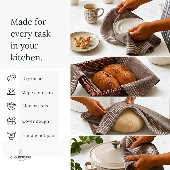 CSL Kitchen Towels Cotton, Pack of 6, Absorbent Dish Towel, 18x28 - BOR - Image 8