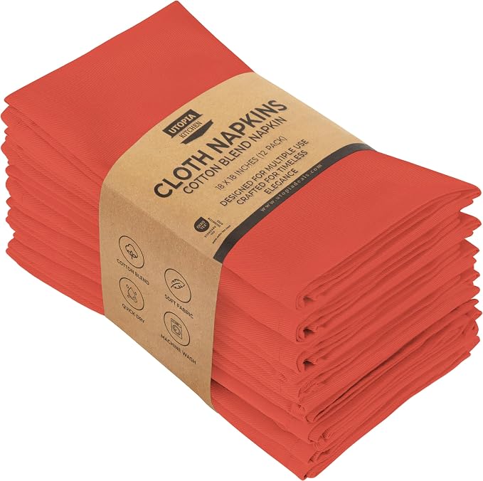Utopia Kitchen Coral Cloth Napkins [12 Pack, 18x18 Inch] Absorbent Cotton Blend Washable and Reusable for Dinner, Restaurant, Lunch, Wedding and Hotel by UTOPIAKITCHEN