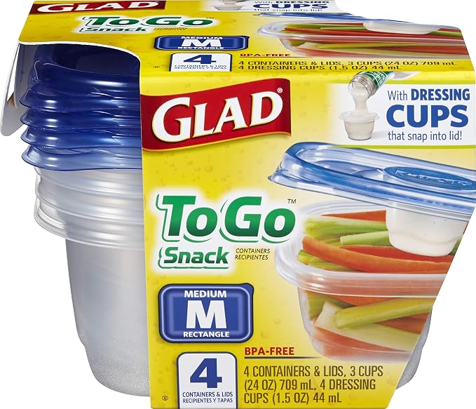 Glad GladWare To-Go Medium Rectangle Snack Containers, 24 Oz, 4 Count, 6-Pk | BPA-free plastic, tight seal, microwave and dishwasher safe, meal prep and lunches - Image 2