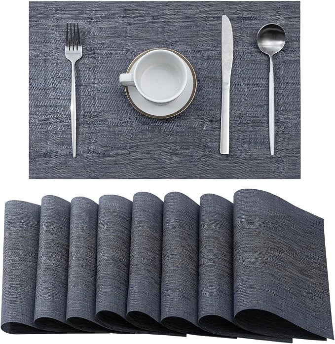 Leetaltree Denim Blue Placemats Set of 8 - Heat Resistant Non-Slip Place mats for Dining Table, Washable Durable PVC Vinyl Woven Table Mats（Denim Blue, 8） by Leetaltree-ArtatEveryTable
