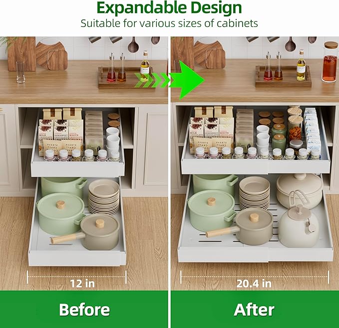 PAKETA 4 Pack Expandable Pull Out Cabinet Organizer,21" Deep | Pull Out Drawers for Cabinets with width from 12" to 20",Sliding Drawers for Cabinets with Upgrade 3 Slide Rails,hold 65 lbs - Image 4