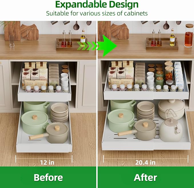 PAKETA 1 Pack Expandable Pull Out Cabinet Organizer,21" Deep | Pull Out Drawers for Cabinets with width from 12" to 20",Sliding Drawers for Cabinets with Upgrade 3 Slide Rails,hold 65 lbs - Image 5