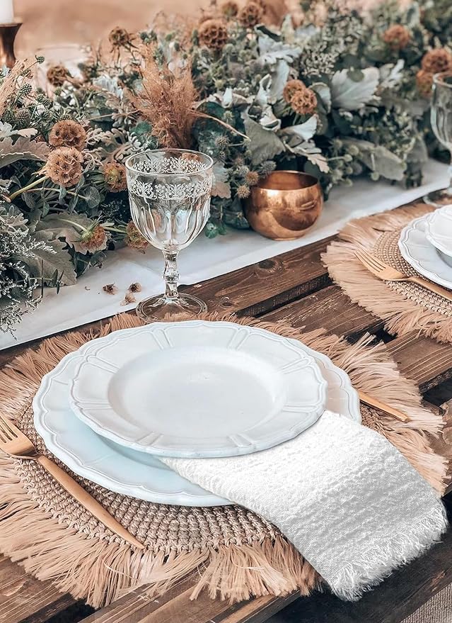 60 Pack White Cloth Napkins Cotton Linen Napkin 16 x 16 Inch White Napkins Cloth Handmade with Fringe Soft Washable Rustic Dinner Napkin Cloths for Wedding Party Dinner Table - Image 6