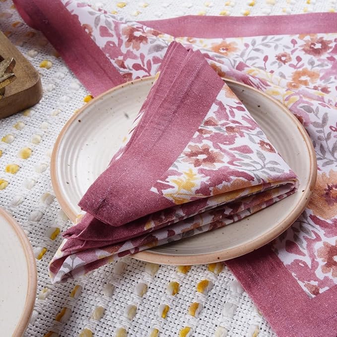 Cotton Cloth Napkins Reusable Floral Napkin Printed Dinner Napkin Set Cloth Daily Use Machine Washable Dish Cloth Gift for Valentine Home Decor Set of 4, Multicolor Print, 18x18 Inches - Image 5