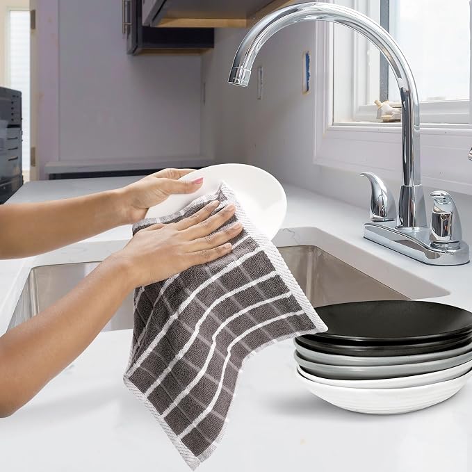 Urban Villa Kitchen Towels Cotton Dish Towels 12”x12” (Set of 6) Grey White - Image 5