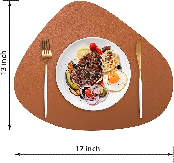 Faux Leather Placemats Set of 6, Wipeable & Washable Table Mats | Waterproof, Heat-Resistant & Easy to Clean Round Place Mats for Dining & Kitchen, 17''x13'', Brown - Image 4