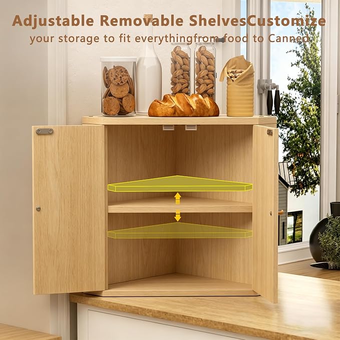 Natural Corner bread box for kitchen countertop, Large Bread Bread Box, Vintage corner bread box for kitchen countertop, Under Cabinet Organizer fluted (Natural) - Image 3