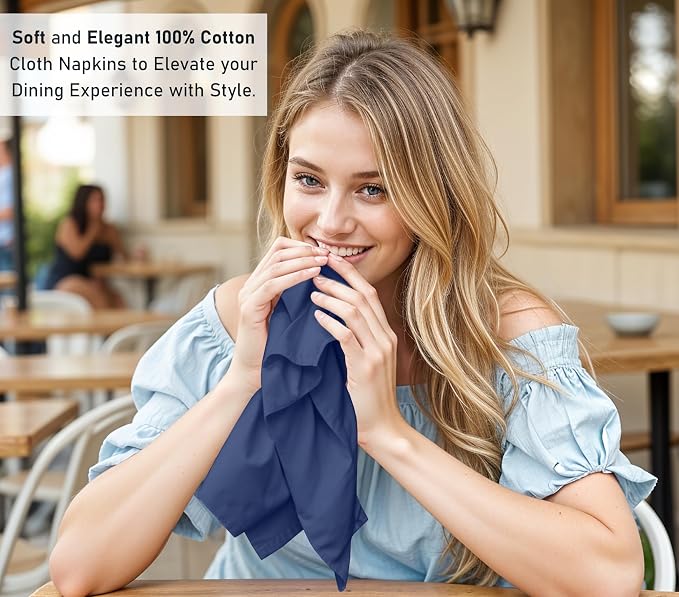 Ruvanti Cloth Napkins Set of 12, 18x18 Inches, 100% Cotton, Washable, Soft & Absorbent, Perfect for Wedding, Christmas, ‎Thanksgiving Dinners - Bijou Blue - Image 6