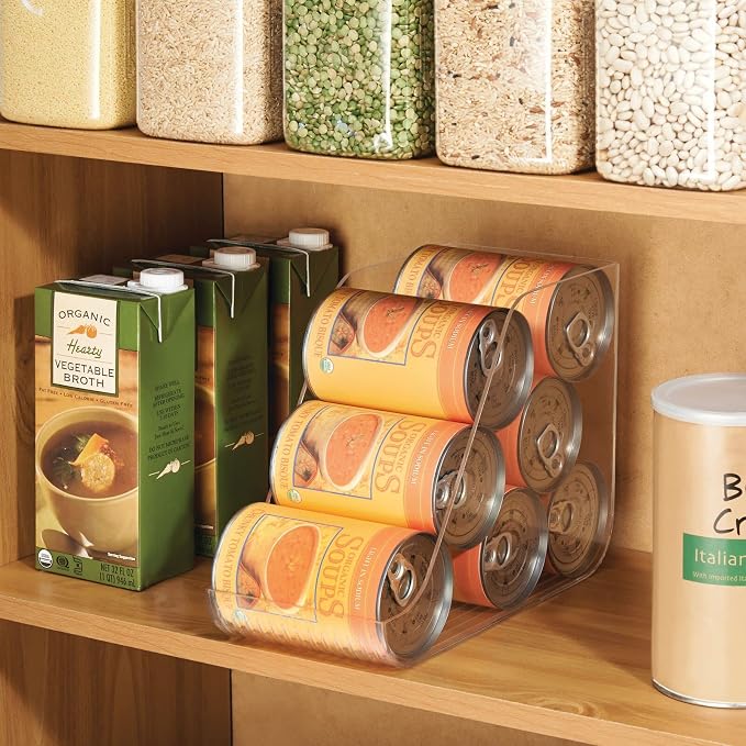 mDesign Can Organisers for Pantries, Fridge Drawers & Fridge Shelves - Kitchen Storage Solutions - for up to 7 Cans of Soda, Food, or Soups - Kitchen Accessories — Pack of 2 - Clear - Image 3