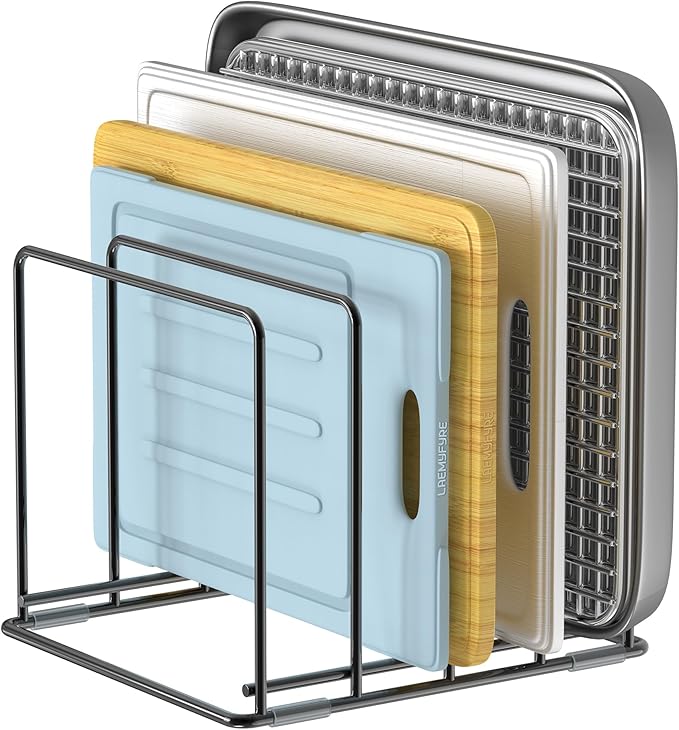 Kitchen Organizer Rack - 4-Slot Heavy-Duty Holder for Cutting Boards,Cookware – Rust-Resistant, Space-Saving Design with Non-Slip Feet for Countertop and Cabinet Storage (1 Pack) by Laemyfyre