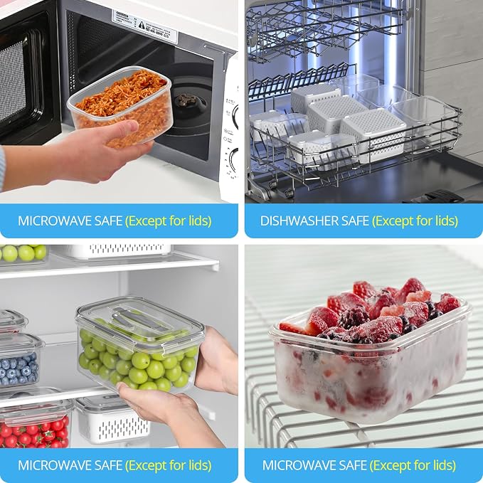 damynuo 10Pack Fruit Storage Containers for Fridge - Berry Containers with Vent and Handle Lids, Fruit Containers for Fridge with Colander, lettuce keeper for Refrigerator Organizers and Storage - Image 5