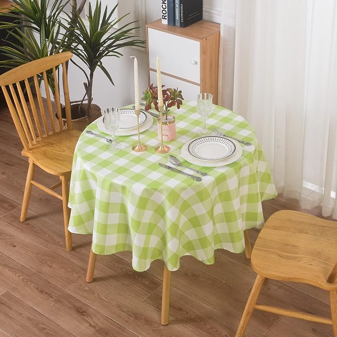 Cupuamon 2 Pack Waterproof Polyester Fabic Round Checkered Tablecloth，60 Outdoor Table Cloth，Oil Stain Prevention Table Cloth for Pinics and Parties（Emerald and White） by Cupuamon