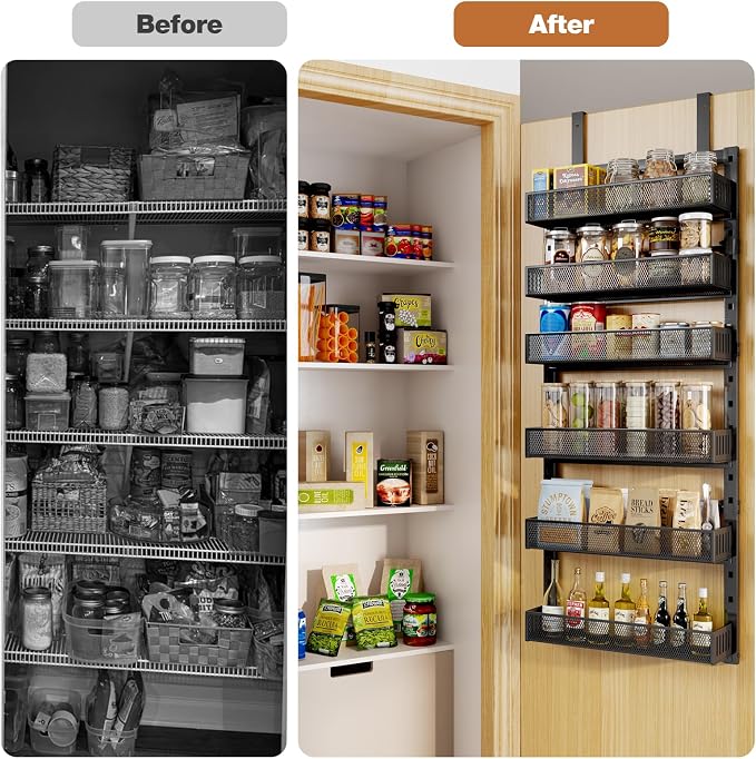 Pantry Door Organizers and Storage, 6-Tier Large Metal Heavy-Duty Frame Over the Door Spice Rack, 2 in 1 Wall-Mounted or Hanging shelf for Kitchen, Bathroom, Laundry Room, Bedroom, Closet &Nursery - Image 7